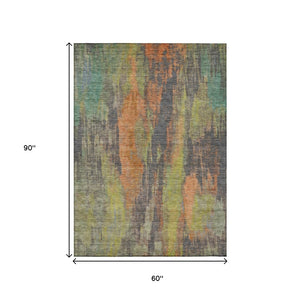 HomeRoots 5' Vibrant Orange and Teal Abstract Area Rug – Durable, Washable & Perfect for Indoor or Outdoor Use! 5' X 8' 616161