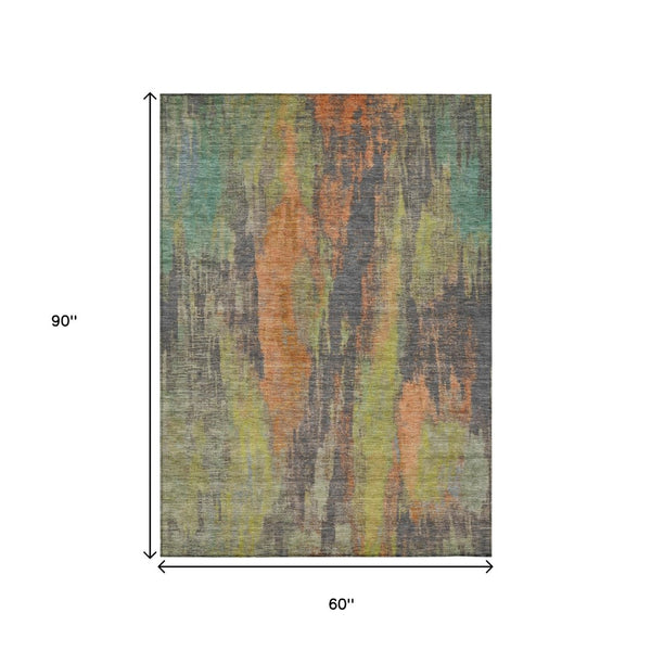 HomeRoots 5' Vibrant Orange and Teal Abstract Area Rug – Durable, Washable & Perfect for Indoor or Outdoor Use! 5' X 8' 616161