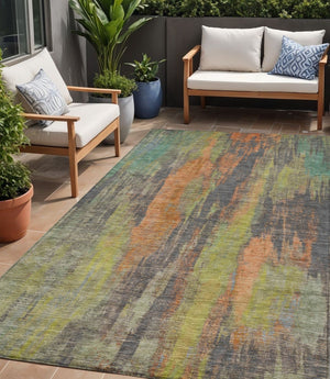 HomeRoots 5' Vibrant Orange and Teal Abstract Area Rug – Durable, Washable & Perfect for Indoor or Outdoor Use! 5' X 8' 616161