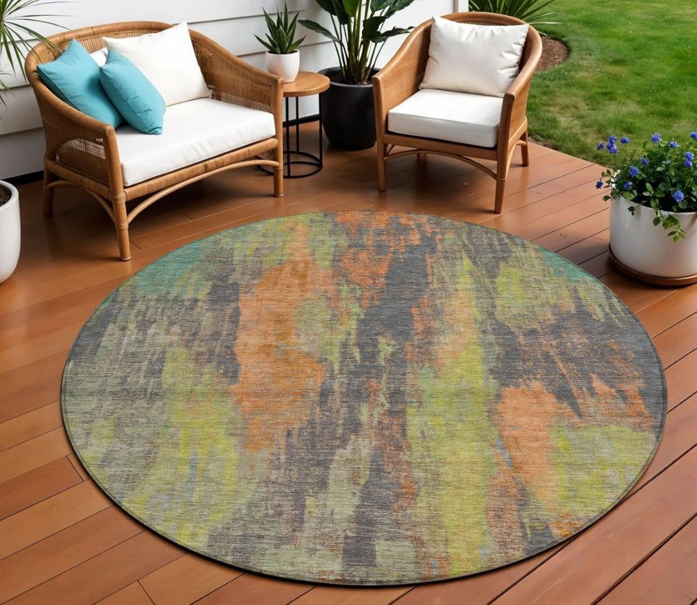HomeRoots 5' Vibrant Orange and Teal Abstract Area Rug – Durable, Washable & Perfect for Indoor or Outdoor Use! 8' Round 616162