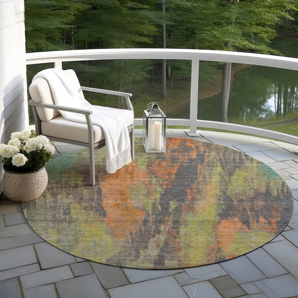 HomeRoots 5' Vibrant Orange and Teal Abstract Area Rug – Durable, Washable & Perfect for Indoor or Outdoor Use! 8' Round 616162