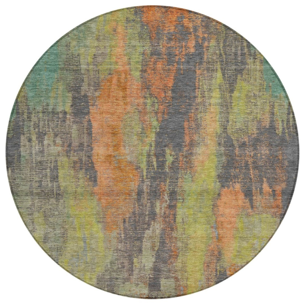 HomeRoots 5' Vibrant Orange and Teal Abstract Area Rug – Durable, Washable & Perfect for Indoor or Outdoor Use! 8' Round 616162