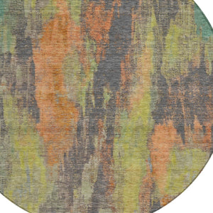 HomeRoots 5' Vibrant Orange and Teal Abstract Area Rug – Durable, Washable & Perfect for Indoor or Outdoor Use! 8' Round 616162