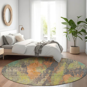 HomeRoots 5' Vibrant Orange and Teal Abstract Area Rug – Durable, Washable & Perfect for Indoor or Outdoor Use! 8' Round 616162