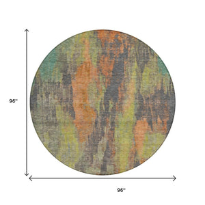 HomeRoots 5' Vibrant Orange and Teal Abstract Area Rug – Durable, Washable & Perfect for Indoor or Outdoor Use! 8' Round 616162