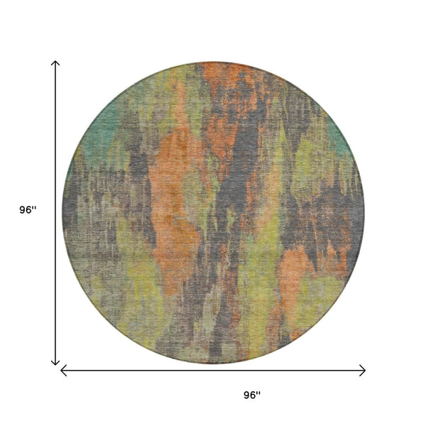 HomeRoots 5' Vibrant Orange and Teal Abstract Area Rug – Durable, Washable & Perfect for Indoor or Outdoor Use! 8' Round 616162