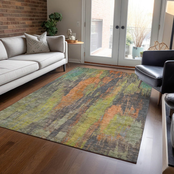 HomeRoots 5' Vibrant Orange and Teal Abstract Area Rug – Durable, Washable & Perfect for Indoor or Outdoor Use! 9' X 12' 616164