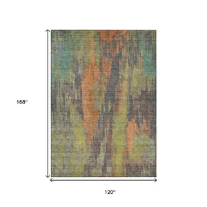 HomeRoots 5' Vibrant Orange and Teal Abstract Area Rug – Durable, Washable & Perfect for Indoor or Outdoor Use! 10' X 14' 616165