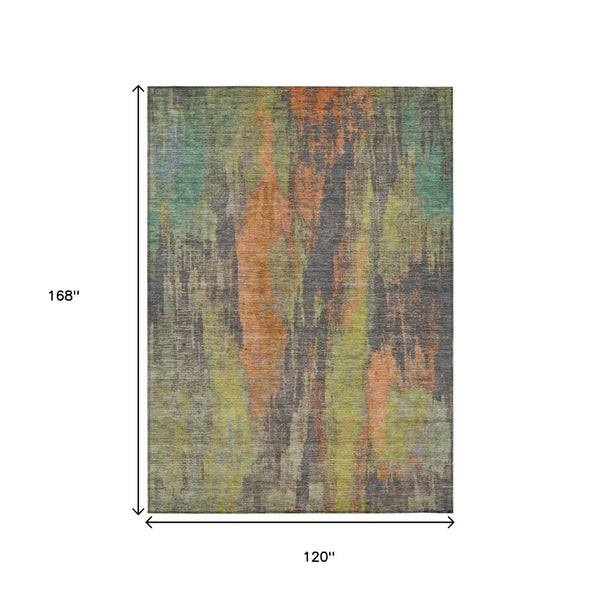 HomeRoots 5' Vibrant Orange and Teal Abstract Area Rug – Durable, Washable & Perfect for Indoor or Outdoor Use! 10' X 14' 616165