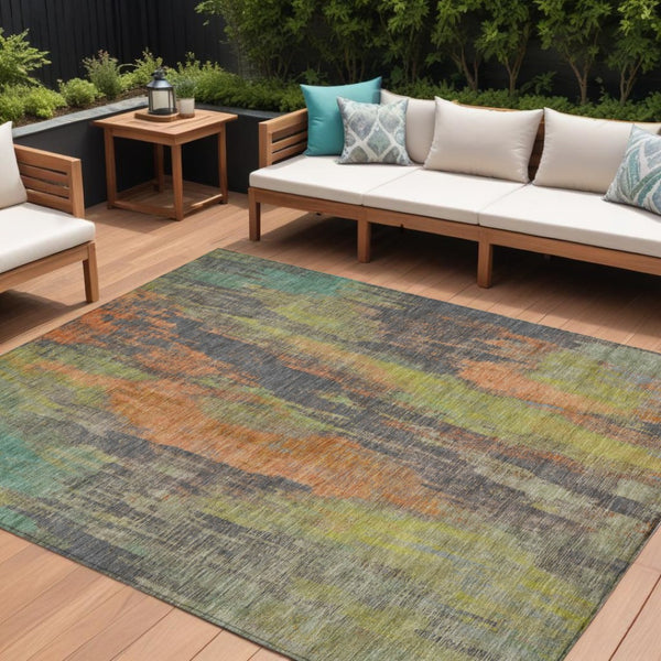 HomeRoots 5' Vibrant Orange and Teal Abstract Area Rug – Durable, Washable & Perfect for Indoor or Outdoor Use! 10' X 14' 616165