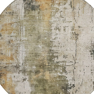 HomeRoots 5' Contemporary Olive Green and Ivory Abstract Area Rug - Washable, Durable for Indoor & Outdoor Use 8' Round 616180