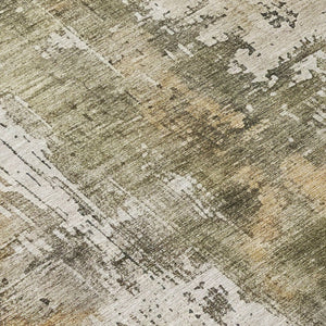 HomeRoots 5' Contemporary Olive Green and Ivory Abstract Area Rug - Washable, Durable for Indoor & Outdoor Use 8' Round 616180