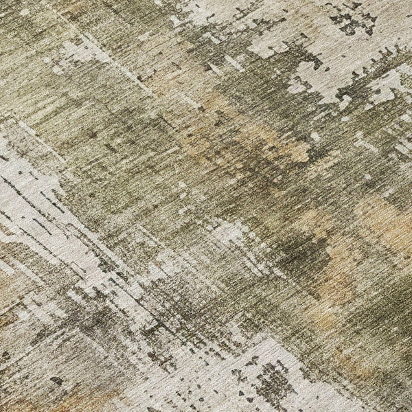 HomeRoots 5' Contemporary Olive Green and Ivory Abstract Area Rug - Washable, Durable for Indoor & Outdoor Use 8' Round 616180