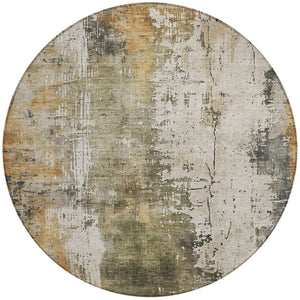 HomeRoots 5' Contemporary Olive Green and Ivory Abstract Area Rug - Washable, Durable for Indoor & Outdoor Use 8' Round 616180