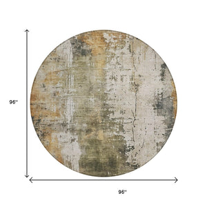 HomeRoots 5' Contemporary Olive Green and Ivory Abstract Area Rug - Washable, Durable for Indoor & Outdoor Use 8' Round 616180