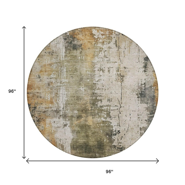 HomeRoots 5' Contemporary Olive Green and Ivory Abstract Area Rug - Washable, Durable for Indoor & Outdoor Use 8' Round 616180