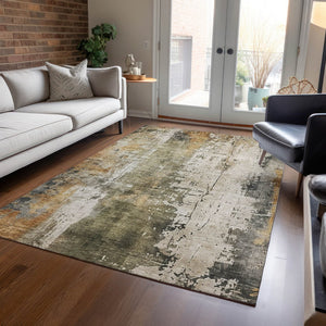HomeRoots 5' Contemporary Olive Green and Ivory Abstract Area Rug - Washable, Durable for Indoor & Outdoor Use 8' X 10' 616181