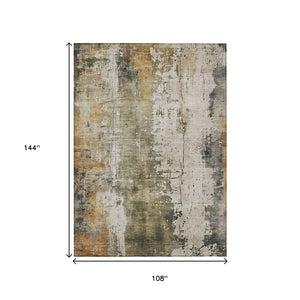 HomeRoots 5' Contemporary Olive Green and Ivory Abstract Area Rug - Washable, Durable for Indoor & Outdoor Use 9' X 12' 616182