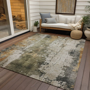 HomeRoots 5' Contemporary Olive Green and Ivory Abstract Area Rug - Washable, Durable for Indoor & Outdoor Use 9' X 12' 616182
