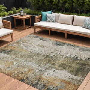 HomeRoots 5' Contemporary Olive Green and Ivory Abstract Area Rug - Washable, Durable for Indoor & Outdoor Use 10' X 14' 616183