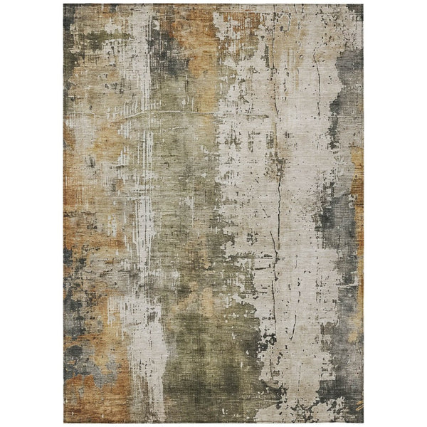HomeRoots 5' Contemporary Olive Green and Ivory Abstract Area Rug - Washable, Durable for Indoor & Outdoor Use 10' X 14' 616183