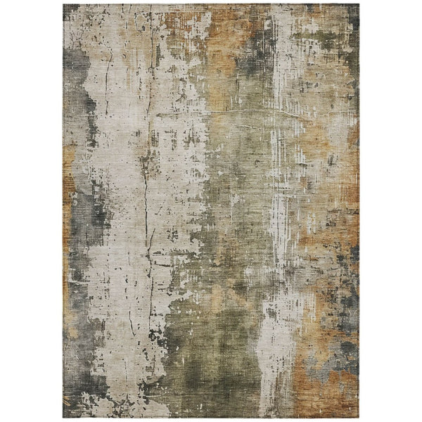 HomeRoots 5' Contemporary Olive Green and Ivory Abstract Area Rug - Washable, Durable for Indoor & Outdoor Use 10' X 14' 616183