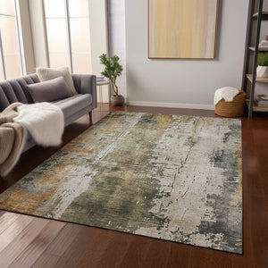 HomeRoots 5' Contemporary Olive Green and Ivory Abstract Area Rug - Washable, Durable for Indoor & Outdoor Use 10' X 14' 616183