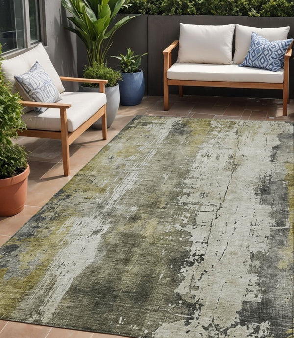 HomeRoots 5' Stunning Pewter and Ivory Abstract Washable Area Rug for Indoor and Outdoor Spaces, Durable Design 5' X 8' 616185