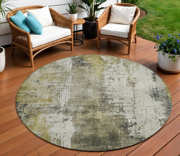 HomeRoots 5' Stunning Pewter and Ivory Abstract Washable Area Rug for Indoor and Outdoor Spaces, Durable Design 8' Round 616186