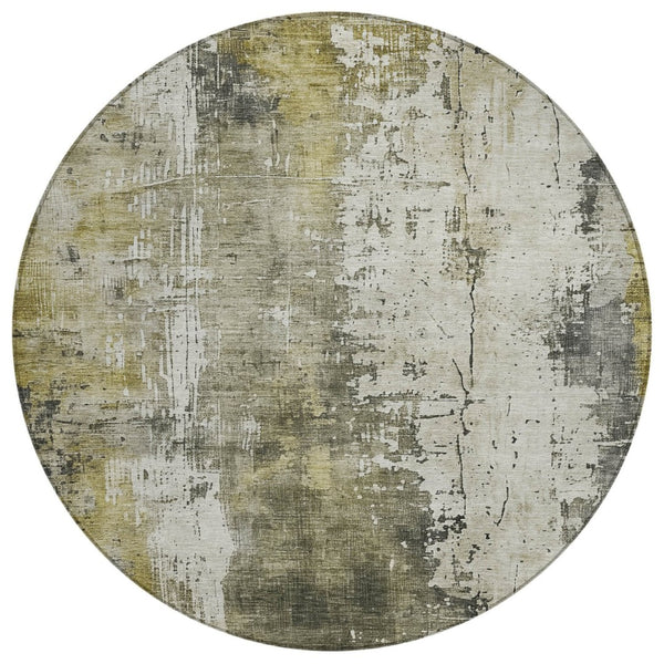 HomeRoots 5' Stunning Pewter and Ivory Abstract Washable Area Rug for Indoor and Outdoor Spaces, Durable Design 8' Round 616186