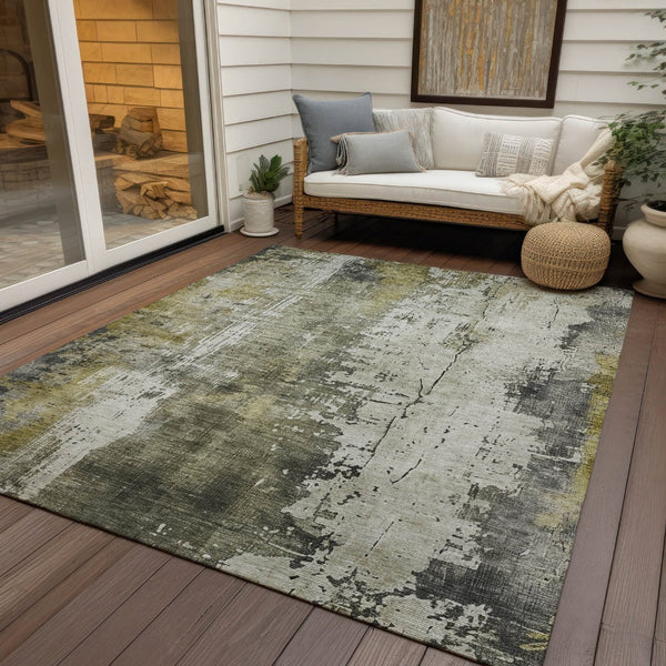 HomeRoots 5' Stunning Pewter and Ivory Abstract Washable Area Rug for Indoor and Outdoor Spaces, Durable Design 9' X 12' 616188