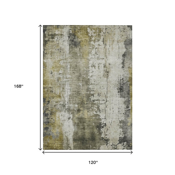 HomeRoots 5' Stunning Pewter and Ivory Abstract Washable Area Rug for Indoor and Outdoor Spaces, Durable Design 10' X 14' 616189