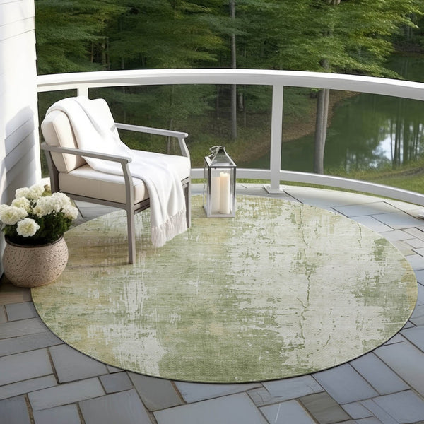HomeRoots 5' Sage and Ivory Abstract Area Rug - Stylish, Durable, Washable Indoor/Outdoor Design for Any Space 8' Round 616192