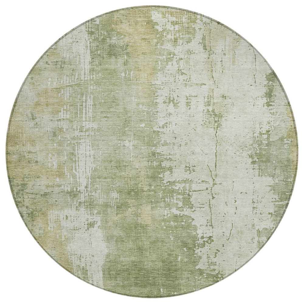 HomeRoots 5' Sage and Ivory Abstract Area Rug - Stylish, Durable, Washable Indoor/Outdoor Design for Any Space 8' Round 616192