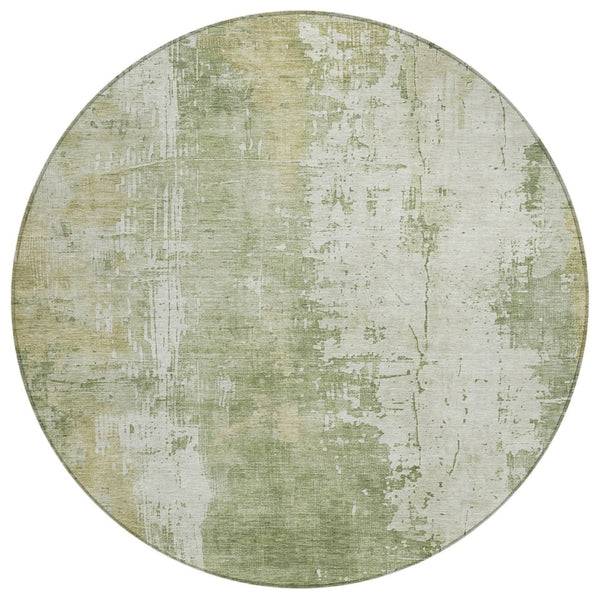 HomeRoots 5' Sage and Ivory Abstract Area Rug - Stylish, Durable, Washable Indoor/Outdoor Design for Any Space 8' Round 616192