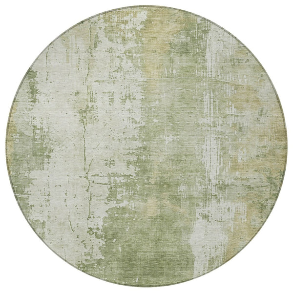 HomeRoots 5' Sage and Ivory Abstract Area Rug - Stylish, Durable, Washable Indoor/Outdoor Design for Any Space 8' Round 616192