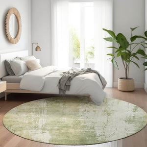 HomeRoots 5' Sage and Ivory Abstract Area Rug - Stylish, Durable, Washable Indoor/Outdoor Design for Any Space 8' Round 616192