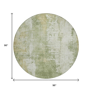 HomeRoots 5' Sage and Ivory Abstract Area Rug - Stylish, Durable, Washable Indoor/Outdoor Design for Any Space 8' Round 616192
