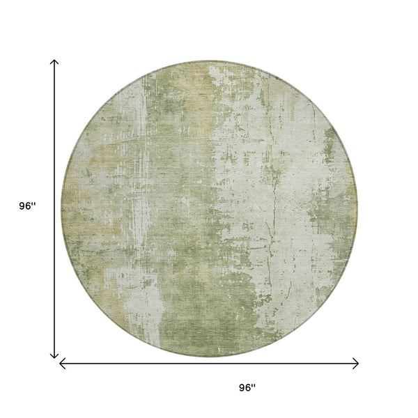 HomeRoots 5' Sage and Ivory Abstract Area Rug - Stylish, Durable, Washable Indoor/Outdoor Design for Any Space 8' Round 616192