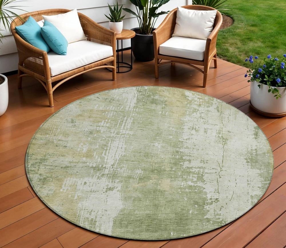 HomeRoots 5' Sage and Ivory Abstract Area Rug - Stylish, Durable, Washable Indoor/Outdoor Design for Any Space 8' Round 616192
