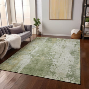 HomeRoots 5' Sage and Ivory Abstract Area Rug - Stylish, Durable, Washable Indoor/Outdoor Design for Any Space 8' X 10' 616193