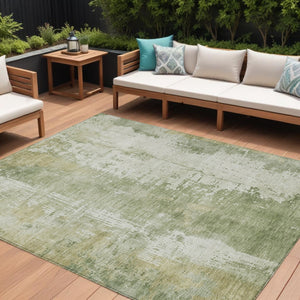 HomeRoots 5' Sage and Ivory Abstract Area Rug - Stylish, Durable, Washable Indoor/Outdoor Design for Any Space 9' X 12' 616194