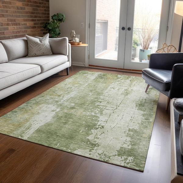 HomeRoots 5' Sage and Ivory Abstract Area Rug - Stylish, Durable, Washable Indoor/Outdoor Design for Any Space 10' X 14' 616195