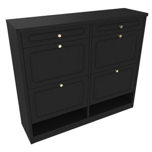 English Elm Wooden Farmhouse Entryway Shoe Cabinet with Six Drawers for Organized Hallway Storage Black W1580P402824