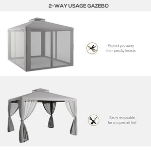 English Elm Outsunny 9.6' X 11.6' Stylish Patio Gazebo With Two-Tier Roof & Mesh Walls For Ultimate Comfort W2225P200436-GIGA