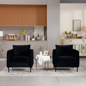 English Elm Accent Velvet Armchair Mid-century Modern Plush Seat with Metal Legs for Any Room Black W3244P325834
