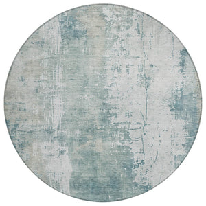 HomeRoots 5' Turquoise and Ivory Abstract Area Rug - Machine Washable, Durable for Indoor and Outdoor Use 8' Round 616204