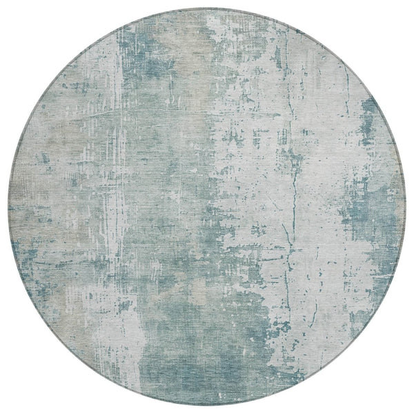 HomeRoots 5' Turquoise and Ivory Abstract Area Rug - Machine Washable, Durable for Indoor and Outdoor Use 8' Round 616204