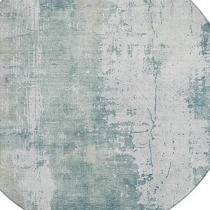 HomeRoots 5' Turquoise and Ivory Abstract Area Rug - Machine Washable, Durable for Indoor and Outdoor Use 8' Round 616204