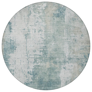 HomeRoots 5' Turquoise and Ivory Abstract Area Rug - Machine Washable, Durable for Indoor and Outdoor Use 8' Round 616204